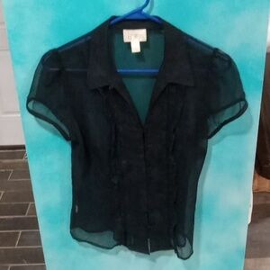 (57)LOFT, ANN TAYLOR, VARY SHEER SHORT SLEEVES PAISLEY BUTTON DOWN BLOUSE SIZE 8